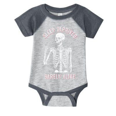 Sleep Deprived Barely Alive Funny Skeleton Halloween Infant Baby Jersey Bodysuit