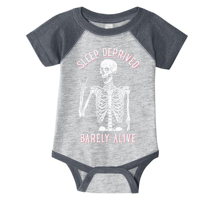Sleep Deprived Barely Alive Funny Skeleton Halloween Infant Baby Jersey Bodysuit