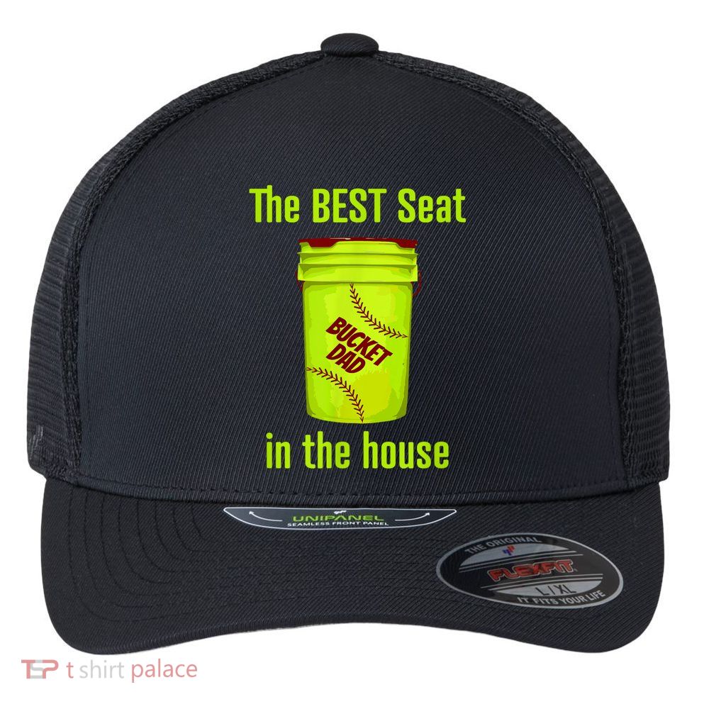 Softball Dad Best Seat In The House Pitcher Catcher Flexfit Unipanel Trucker Cap