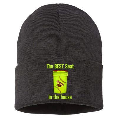 Softball Dad Best Seat In The House Pitcher Catcher Sustainable Knit Beanie