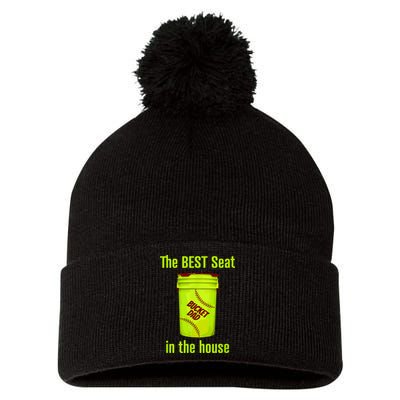 Softball Dad Best Seat In The House Pitcher Catcher Pom Pom 12in Knit Beanie