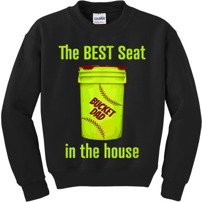 Softball Dad Best Seat In The House Pitcher Catcher Kids Sweatshirt