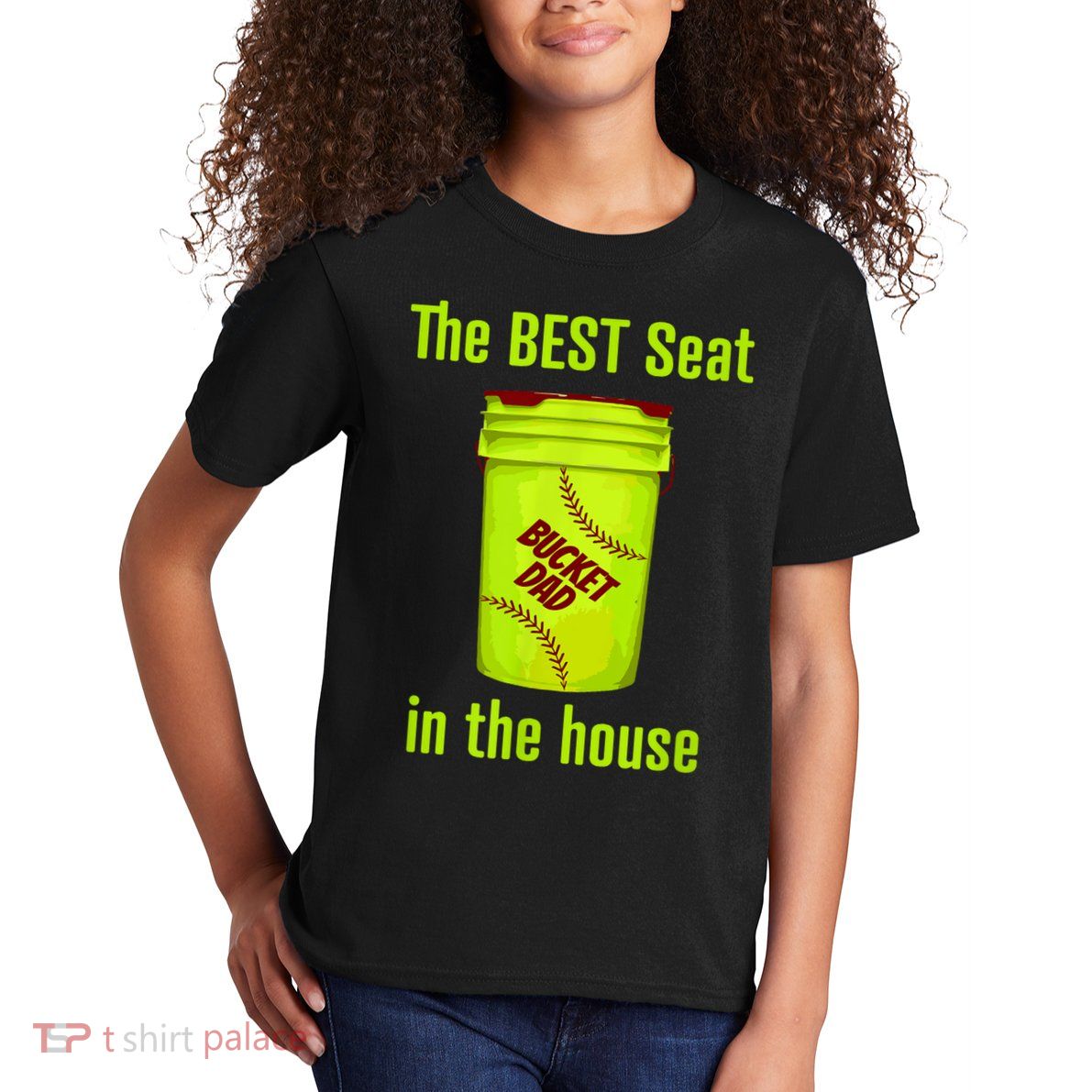 Softball Dad Best Seat In The House Pitcher Catcher Kids T-Shirt