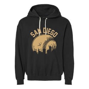 San Diego Baseball Skyline California Player Coach Fan Garment-Dyed Fleece Hoodie