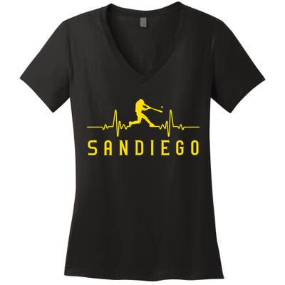 San Diego Baseball Heartbeat SD Women's V-Neck T-Shirt