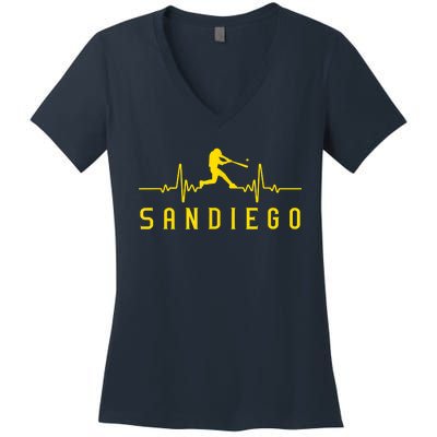 San Diego Baseball Heartbeat SD Women's V-Neck T-Shirt