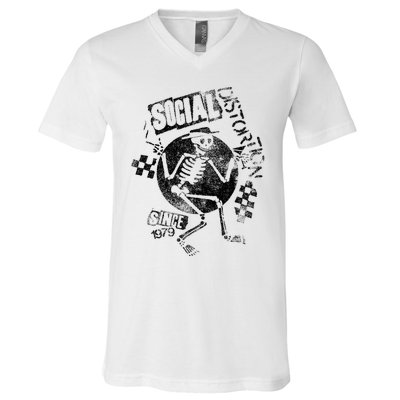 Social Distortion Black Spray Skelly V-Neck T-Shirt