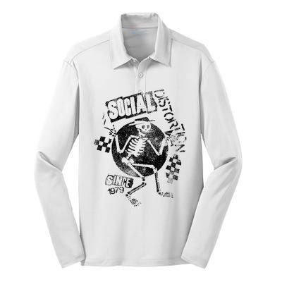 Social Distortion Black Spray Skelly Silk Touch Performance Long Sleeve Polo