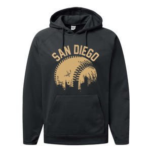 San Diego Baseball Skyline California Player Coach Fan Performance Fleece Hoodie