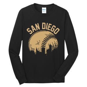 San Diego Baseball Skyline California Player Coach Fan Tall Long Sleeve T-Shirt