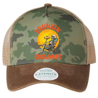 Skeleton Drinking Beer Halloween Drinker Drunkin Grownups Legacy Tie Dye Trucker Hat