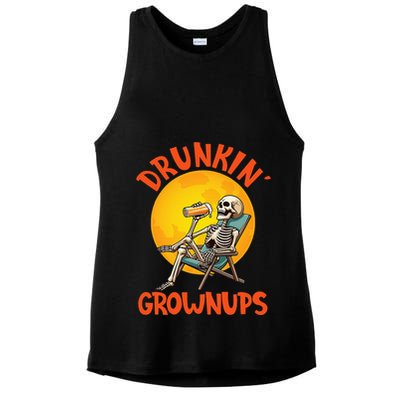Skeleton Drinking Beer Halloween Drinker Drunkin Grownups Ladies PosiCharge Tri-Blend Wicking Tank