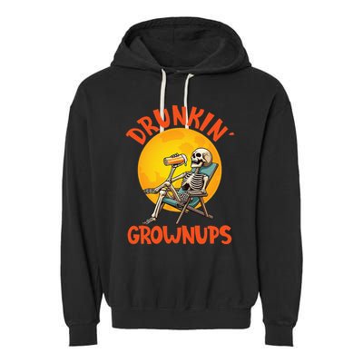 Skeleton Drinking Beer Halloween Drinker Drunkin Grownups Garment-Dyed Fleece Hoodie