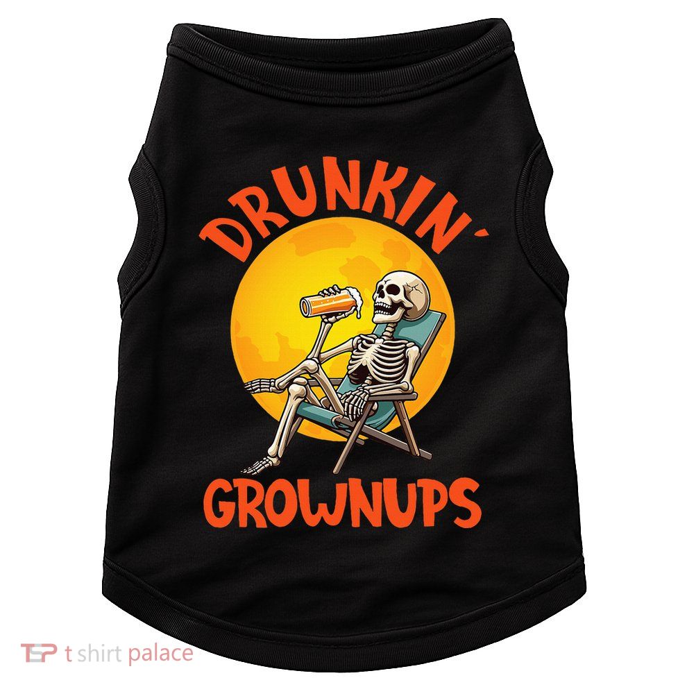 Skeleton Drinking Beer Halloween Drinker Drunkin Grownups Doggie Tank