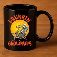 Skeleton Drinking Beer Halloween Drinker Drunkin Grownups 11oz C Handle Ceramic Mug