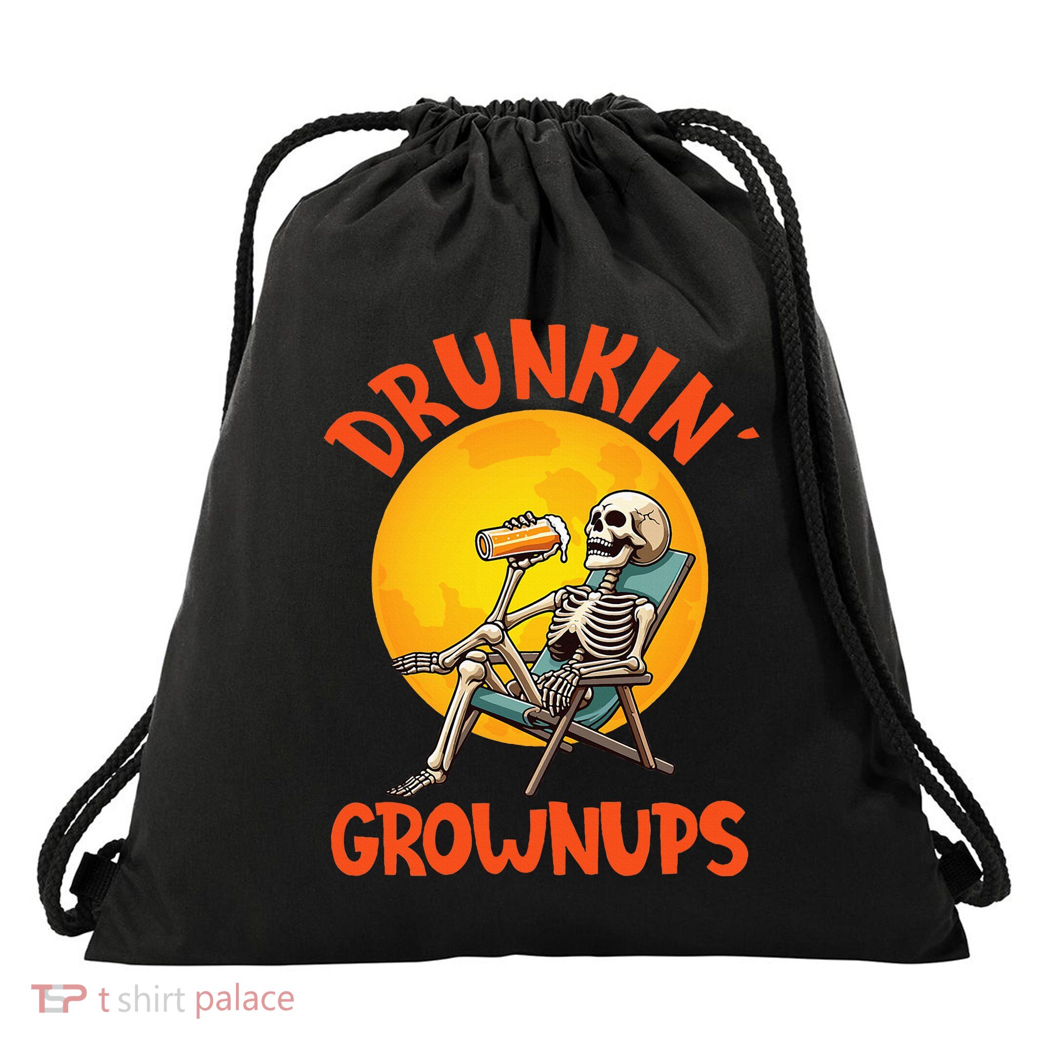 Skeleton Drinking Beer Halloween Drinker Drunkin Grownups Drawstring Bag