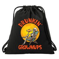 Skeleton Drinking Beer Halloween Drinker Drunkin Grownups Drawstring Bag
