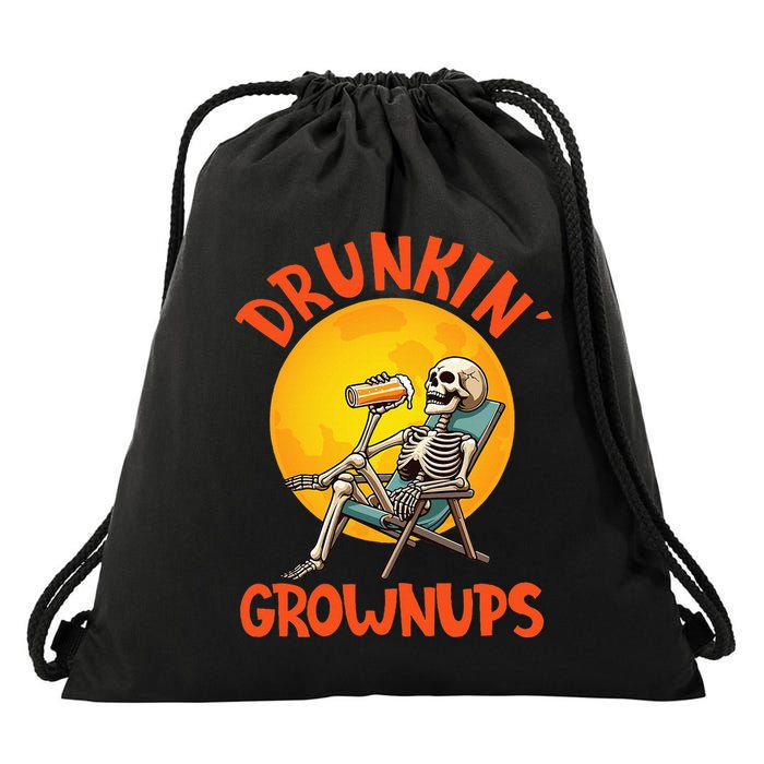 Skeleton Drinking Beer Halloween Drinker Drunkin Grownups Drawstring Bag