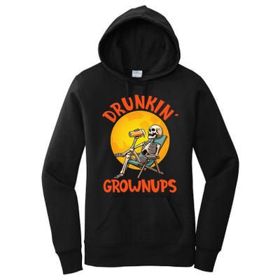 Skeleton Drinking Beer Halloween Drinker Drunkin Grownups Women's Pullover Hoodie