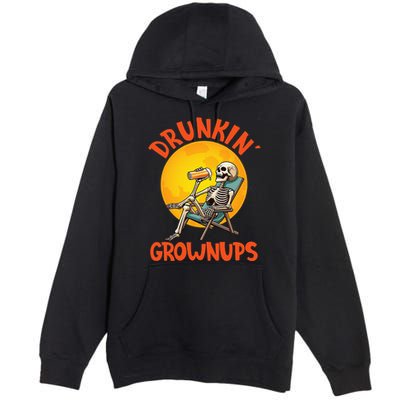 Skeleton Drinking Beer Halloween Drinker Drunkin Grownups Premium Pullover Hoodie