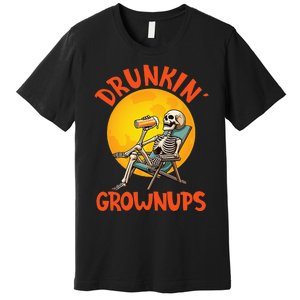 Skeleton Drinking Beer Halloween Drinker Drunkin Grownups Premium T-Shirt