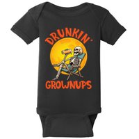 Skeleton Drinking Beer Halloween Drinker Drunkin Grownups Baby Bodysuit