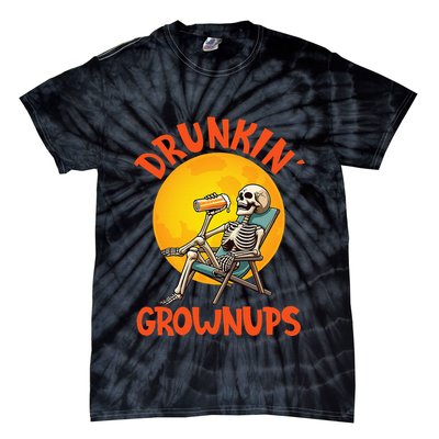 Skeleton Drinking Beer Halloween Drinker Drunkin Grownups Tie-Dye T-Shirt