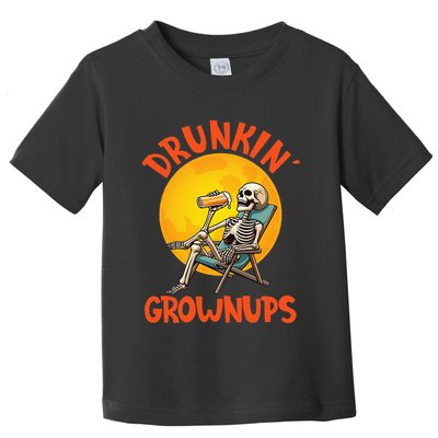 Skeleton Drinking Beer Halloween Drinker Drunkin Grownups Toddler T-Shirt
