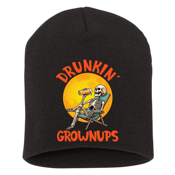 Skeleton Drinking Beer Halloween Drinker Drunkin Grownups Short Acrylic Beanie