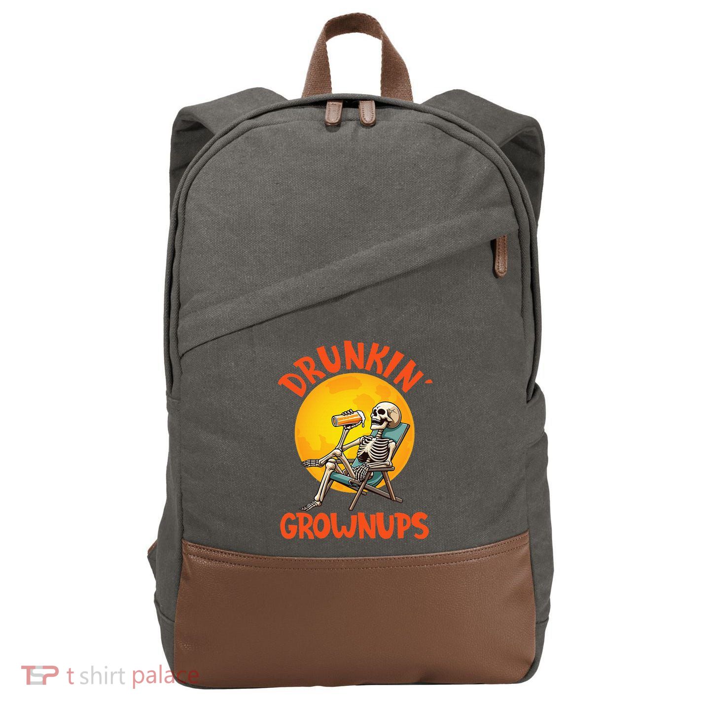 Skeleton Drinking Beer Halloween Drinker Drunkin Grownups Cotton Canvas Backpack