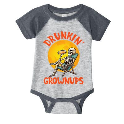 Skeleton Drinking Beer Halloween Drinker Drunkin Grownups Infant Baby Jersey Bodysuit