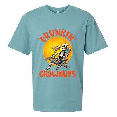 Skeleton Drinking Beer Halloween Drinker Drunkin Grownups Sueded Cloud Jersey T-Shirt