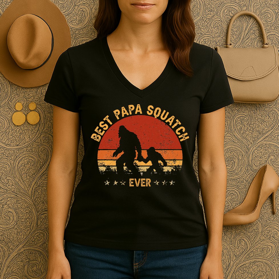 Sasquatch Dad Best Papa Squatch Ever Bigfoot Dad Fathers Day Women's V-Neck T-Shirt
