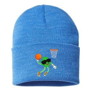 Shamrock Dabbing Basketball St Patricks Day Funny Gift Sustainable Knit Beanie