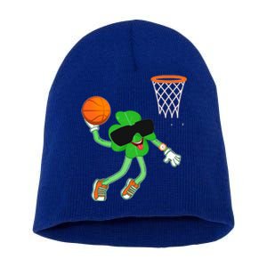 Shamrock Dabbing Basketball St Patricks Day Funny Gift Short Acrylic Beanie