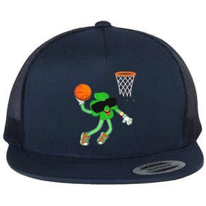 Shamrock Dabbing Basketball St Patricks Day Funny Gift Flat Bill Trucker Hat