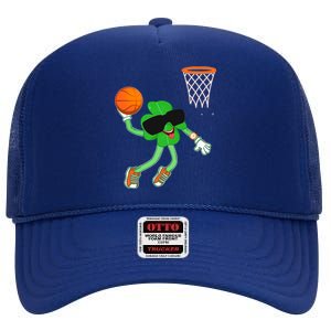 Shamrock Dabbing Basketball St Patricks Day Funny Gift High Crown Mesh Back Trucker Hat