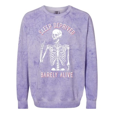 Sleep Deprived Barely Alive Skull Colorblast Crewneck Sweatshirt