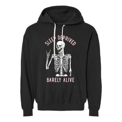 Sleep Deprived Barely Alive Skull Garment-Dyed Fleece Hoodie