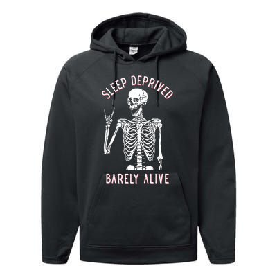 Sleep Deprived Barely Alive Skull Performance Fleece Hoodie