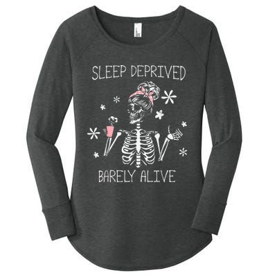 Sleep Deprived Barely Alive Skeleton Halloween Women's Perfect Tri Tunic Long Sleeve Shirt