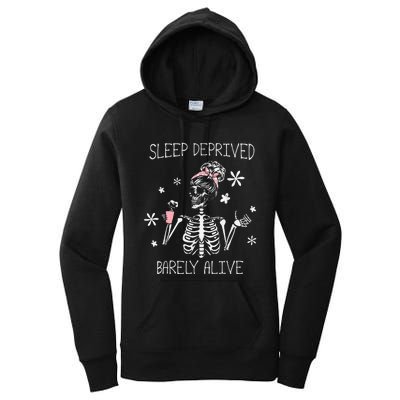 Sleep Deprived Barely Alive Skeleton Halloween Women's Pullover Hoodie