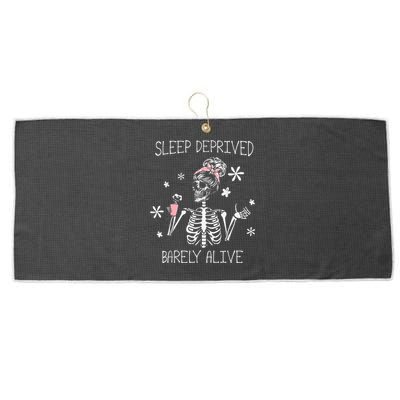 Sleep Deprived Barely Alive Skeleton Halloween Large Microfiber Waffle Golf Towel