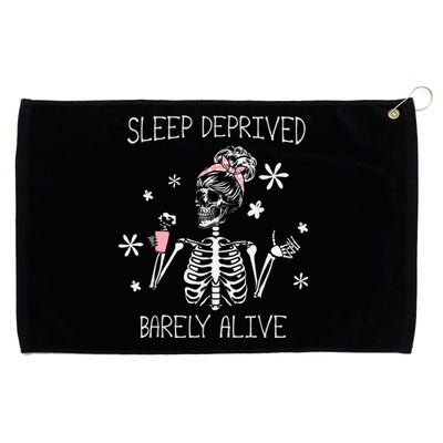 Sleep Deprived Barely Alive Skeleton Halloween Grommeted Golf Towel