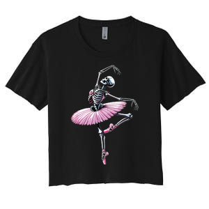 Skeleton Dancing Ballet Lovers Spooky Halloween Dancer Women's Crop Top Tee