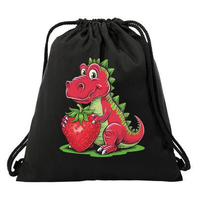 Strawberry Design Boy Cute Strawberry Dinosaur Lover Drawstring Bag