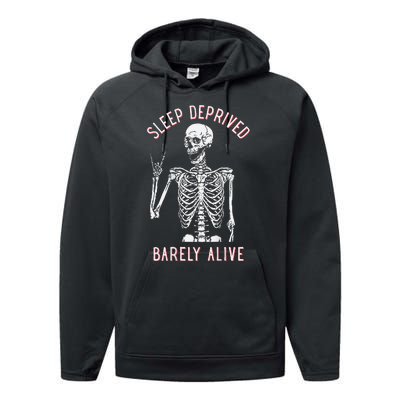 Sleep Deprived Barely Alive Funny Skeleton Halloween (Back) Performance Fleece Hoodie