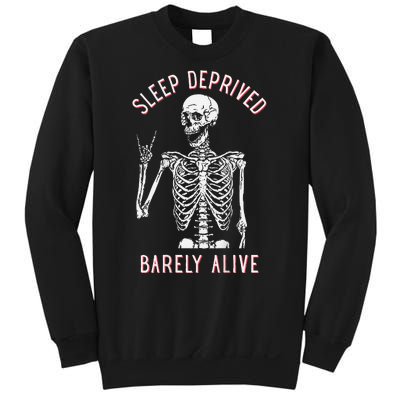 Sleep Deprived Barely Alive Funny Skeleton Halloween (Back) Sweatshirt