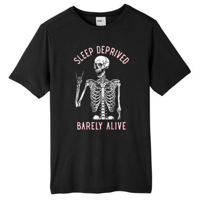 Sleep Deprived Barely Alive Funny Skeleton Halloween (Back) Tall Fusion ChromaSoft Performance T-Shirt