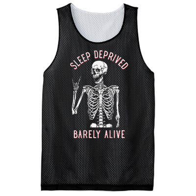 Sleep Deprived Barely Alive Funny Skeleton Halloween (Back) Mesh Reversible Basketball Jersey Tank